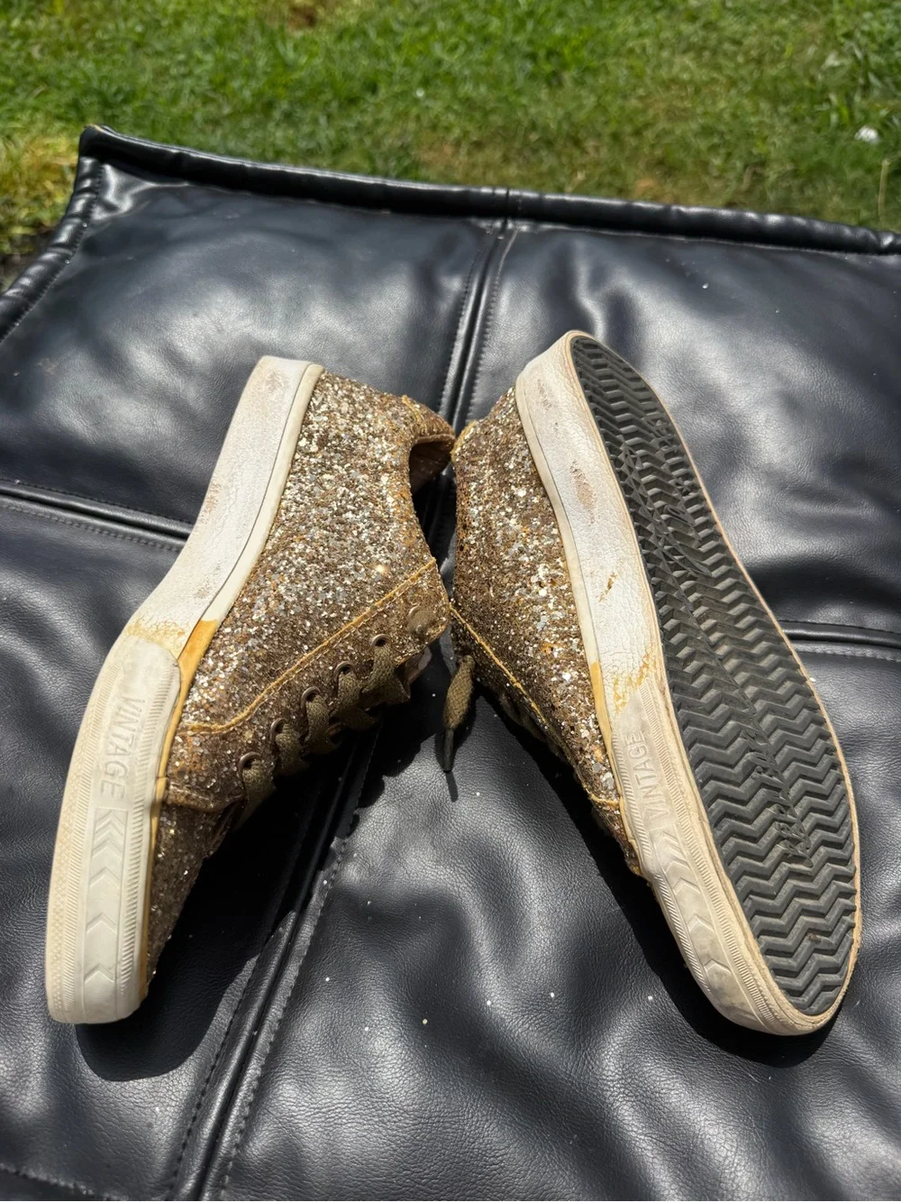 Vintage Havana Gold Glitter Sneakers with White Chevron